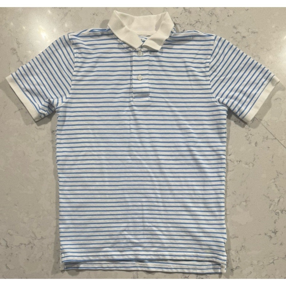GAP Kids Polo Shirt Boys XXL Blue White Stripe Short Sleeve Pique Collared